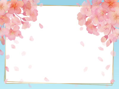 桜のフレーム_青空の背景-ゴールドフレーム