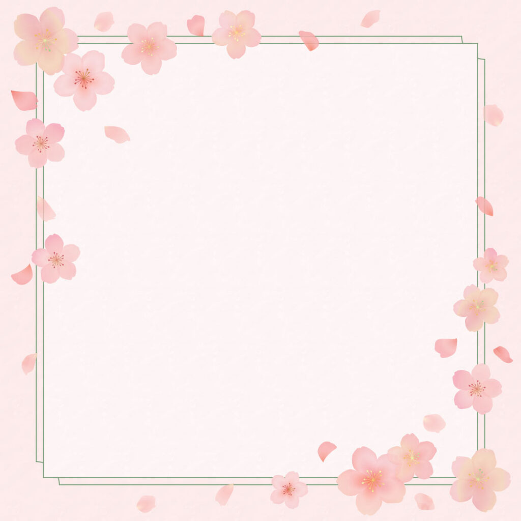 桜の花と花びらのフレーム-インスタグラム投稿サイズ-和紙加工-ピンク背景
