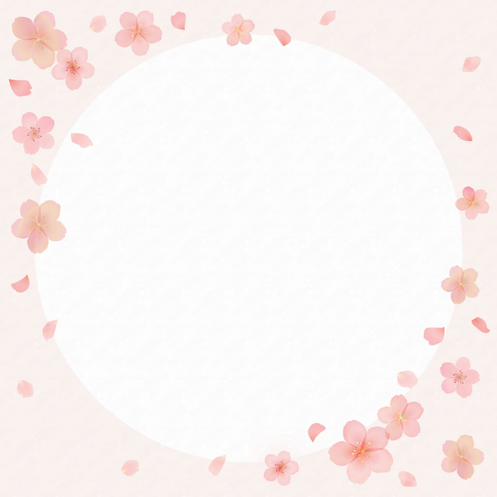 桜の花と花びらのフレーム-インスタグラム投稿サイズ-和紙加工_ピンク背景