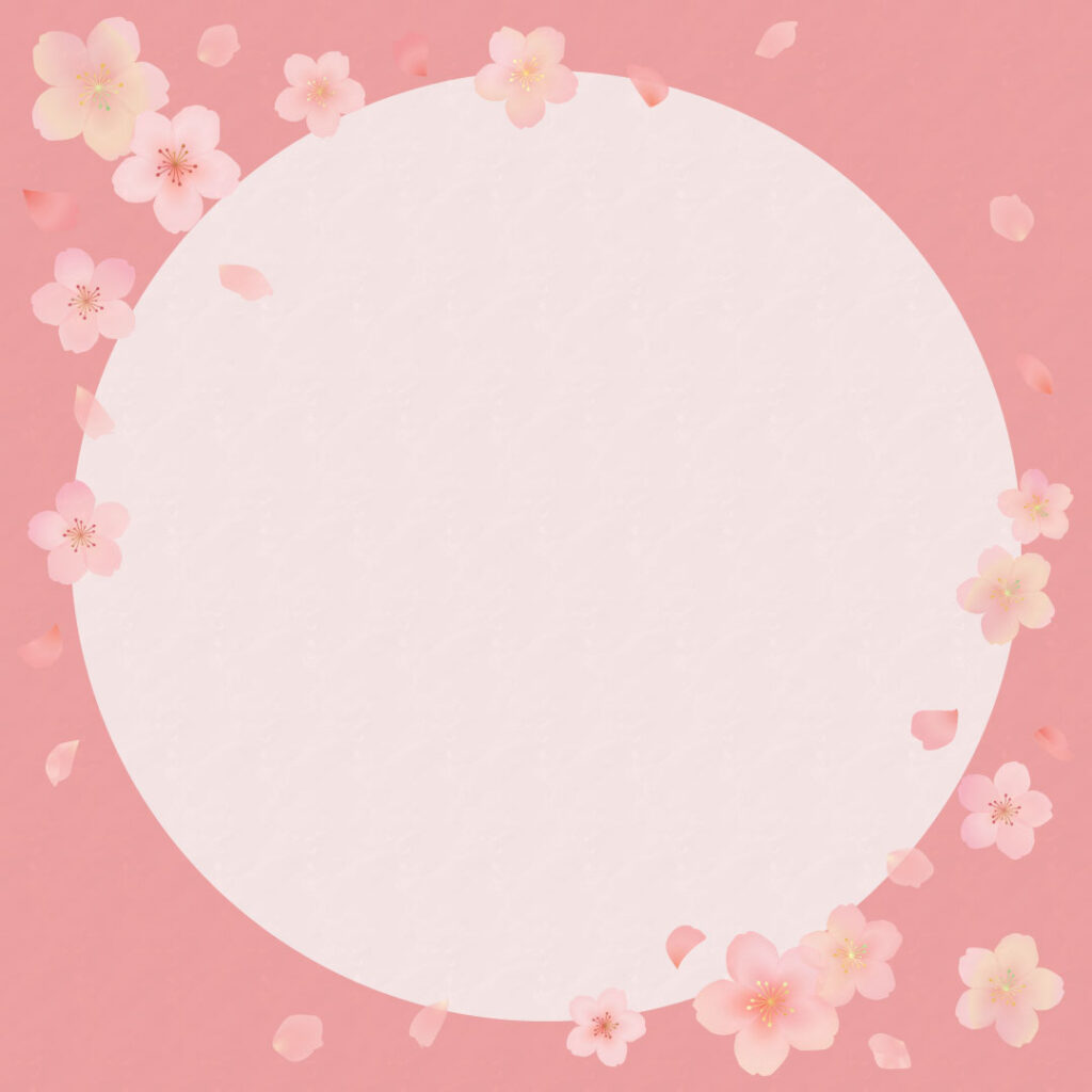 桜の花と花びらのフレーム-インスタグラム投稿サイズ-和紙加工_濃いピンク背景