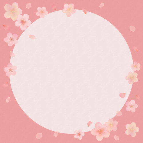 桜の花と花びらのフレーム-インスタグラム投稿サイズ-和紙加工_濃いピンク背景