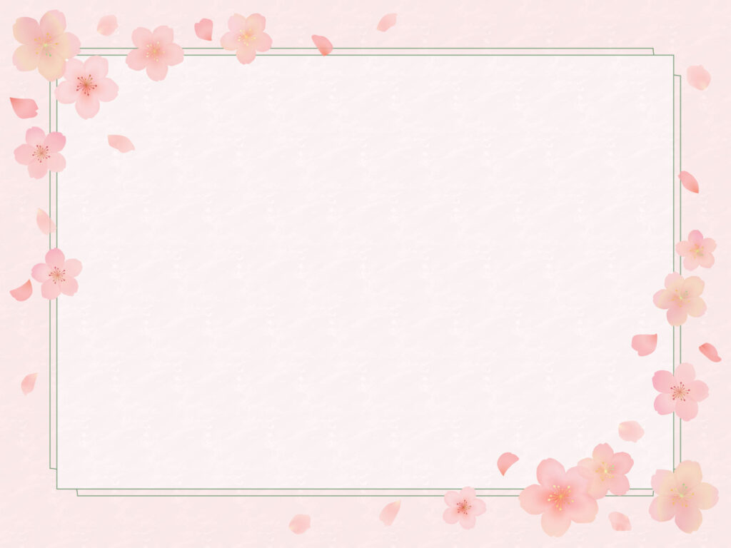 桜の花と花びらのフレーム-和紙加工_ピンク背景